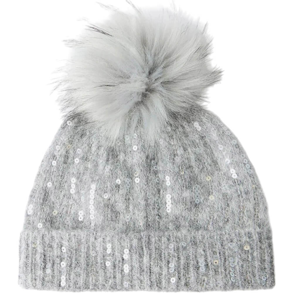 Mint Velvet Grey Sequin Wool Blend Pom Pom Hat